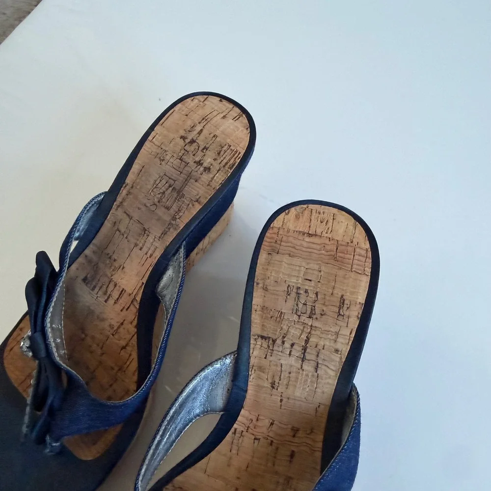 Vintage 90s Guess‎ Denim Cork Wedges Size 6